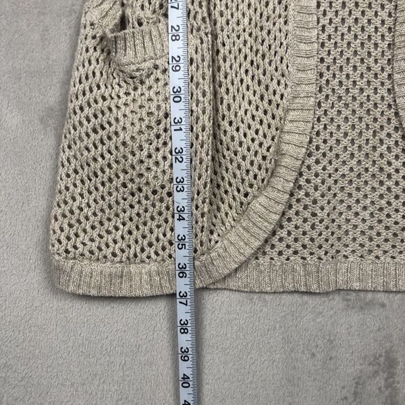 EDDIE BAUER Linen Cotton Open Cardigan Sweater Sz M Oatmeal Knit Pockets Hooded - Picture 10 of 12